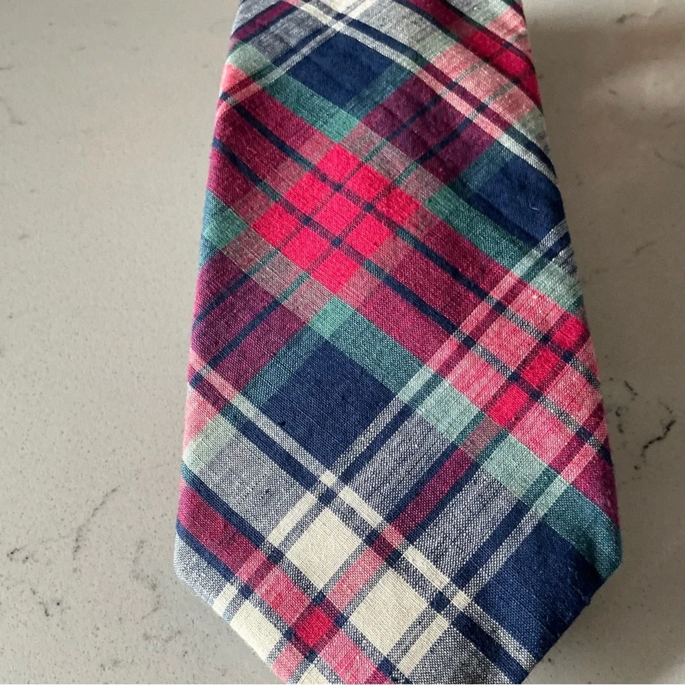 Vintage Guy Laroche Cravate cotton tartan madras neck tie made in USA